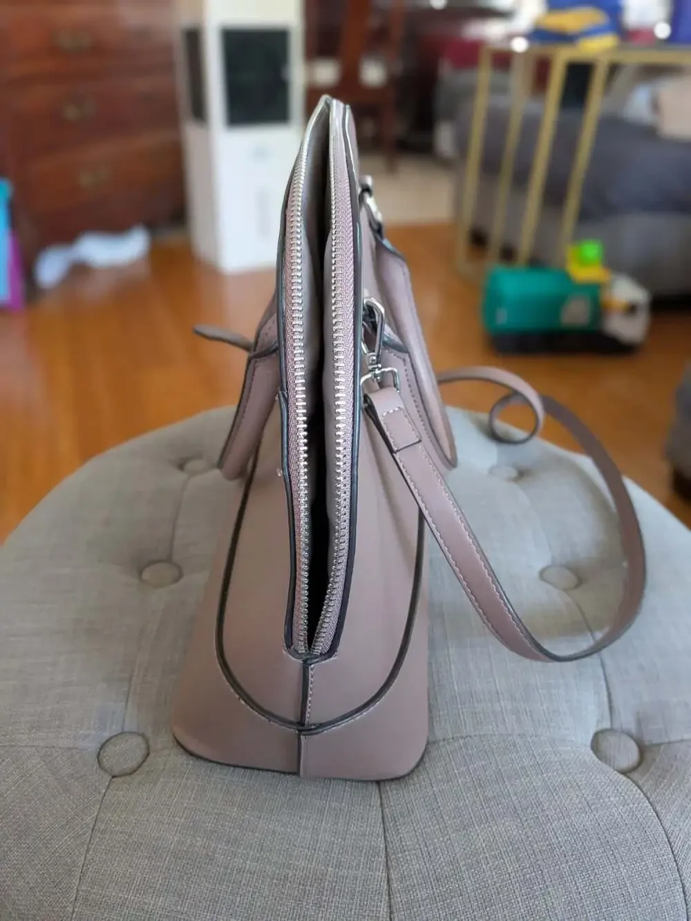 Anne Klein Light Pink Dome Double Handle Handbag with Detachable Shoulder Strap